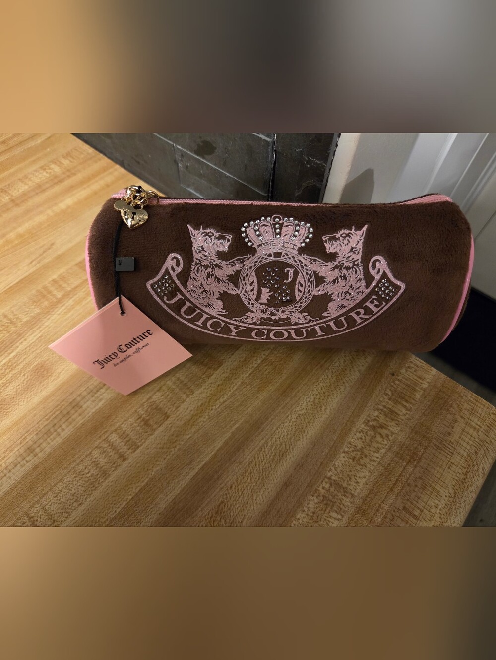 Juicy Couture NWT Brown Velour Barrel Cosmetic Bag